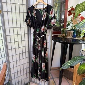 Brave Soul London Sheer Floral Midi Wrap Dress